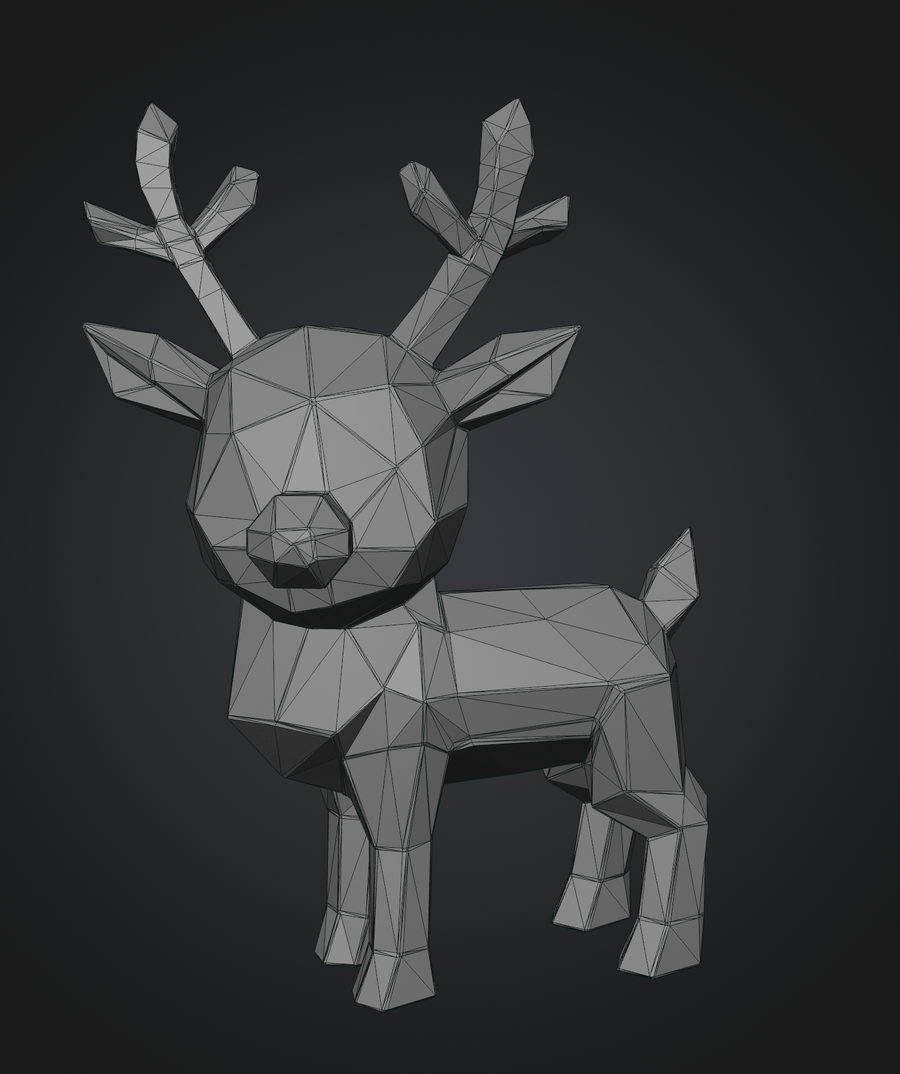 The generated reindeer model shown in wireframe, revealing a dense mesh of triangles across every surface.