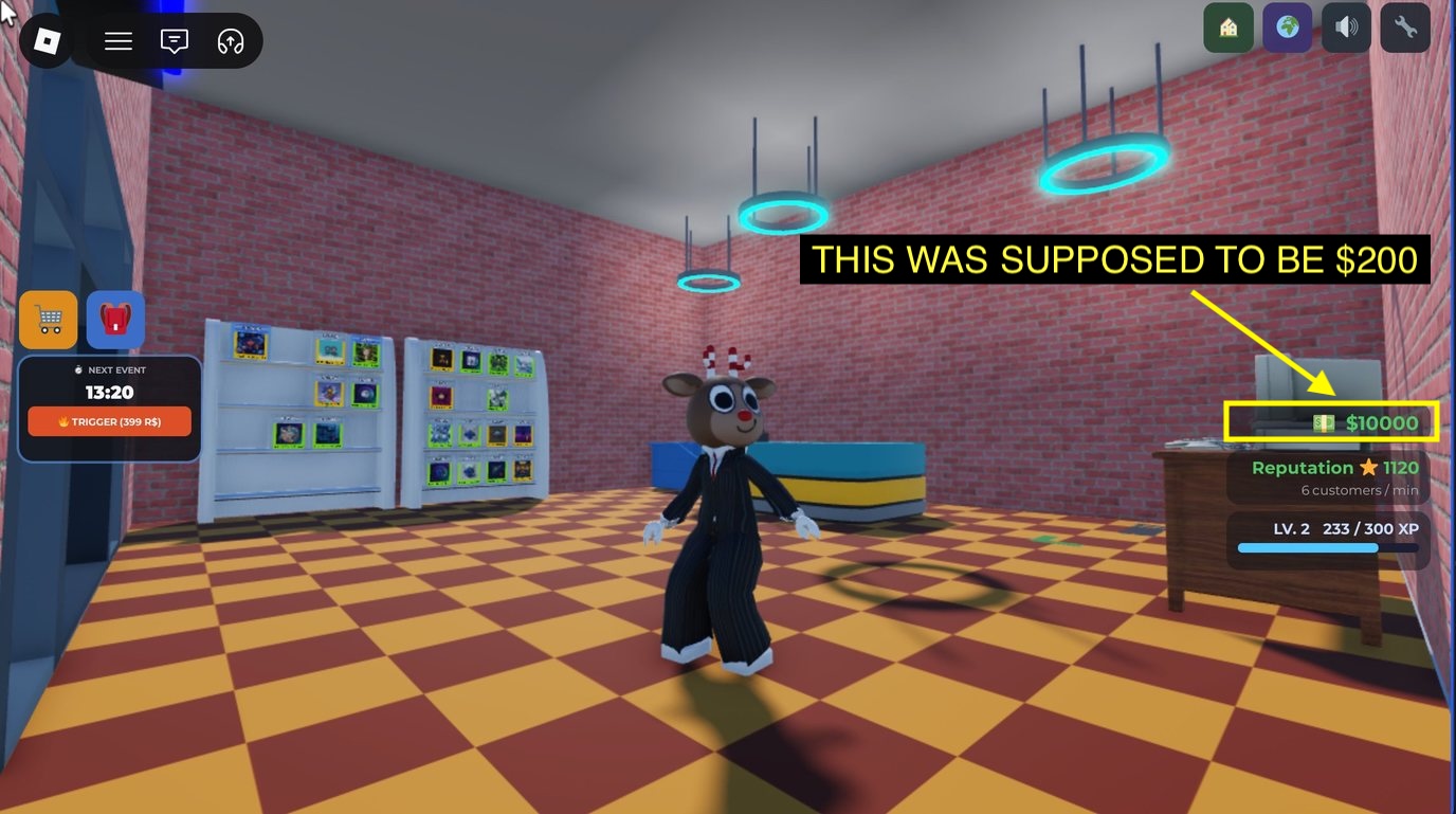 Game Rental Simulator in-game: a store interior with 10,000 dollars shown in the register.